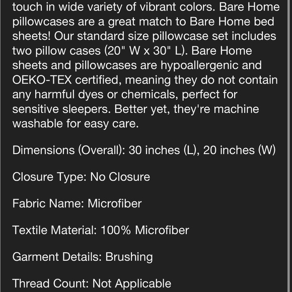 New Ultra-Soft Microfiber Standard Black Pillowcase Set by Bare Home - Picture 2 of 3